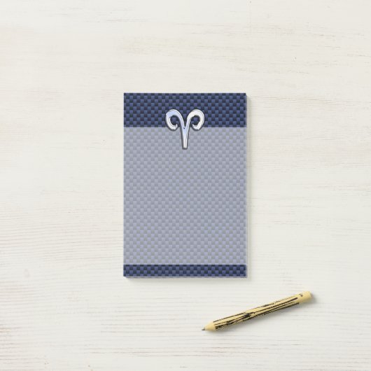 Silver Aries Zodiac Sign Blue Carbon Fibre Print Post-it Klebezettel (Auf Schreibtisch)