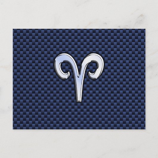 Silver Aries Zodiac Sign Blue Carbon Fibre Print Postkarte (Vorderseite)