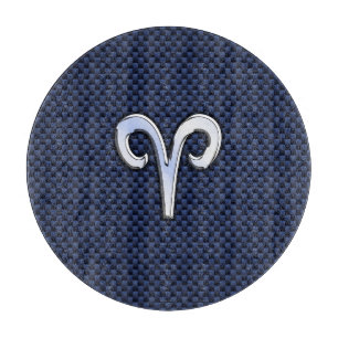 Silver Aries Zodiac Sign Blue Carbon Fibre Print Schneidebrett