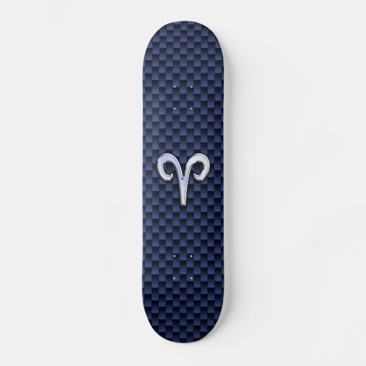 Silver Aries Zodiac Sign Blue Carbon Fibre Print Skateboard (Vorderseite)