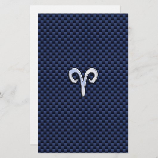 Silver Aries Zodiac Sign Navy Carbon Fiber Style Briefpapier (Vorne/Hinten)