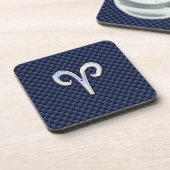Silver Aries Zodiac Sign Navy Carbon Fiber Style Untersetzer (Linke Seite)