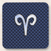 Silver Aries Zodiac Sign Navy Carbon Fiber Style Untersetzer (Vorderseite)