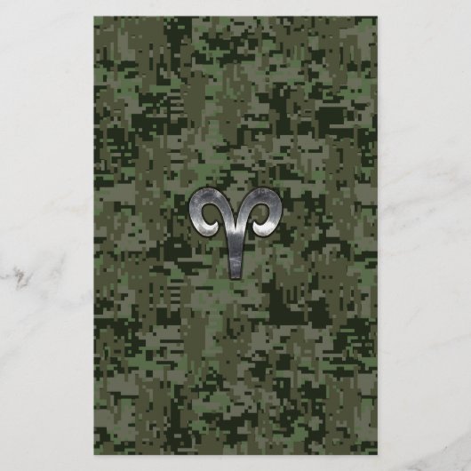 Silver Aries Zodiac Symbol Green Digital Camouflag Briefpapier (Vorderseite)