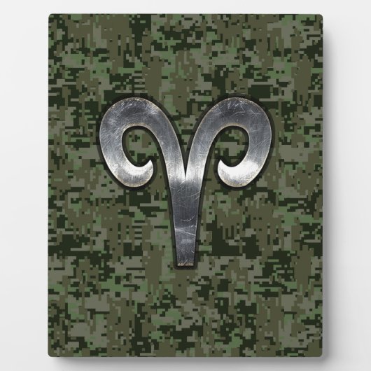 Silver Aries Zodiac Symbol Green Digital Camouflag Fotoplatte (Vorderseite)