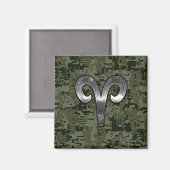 Silver Aries Zodiac Symbol Green Digital Camouflag Magnet (Vorderseite/Rückseite)
