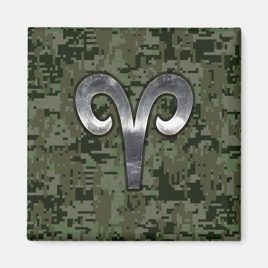 Silver Aries Zodiac Symbol Green Digital Camouflag Magnet (Vorne)