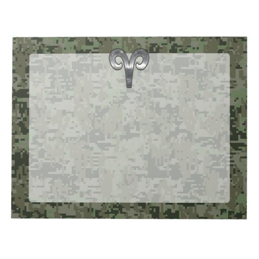 Silver Aries Zodiac Symbol Green Digital Camouflag Notizblock (Vorderseite)