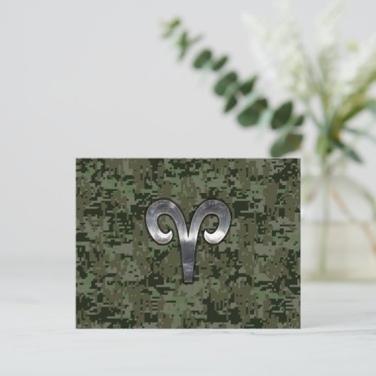 Silver Aries Zodiac Symbol Green Digital Camouflag Postkarte (Stehend Vorderseite)