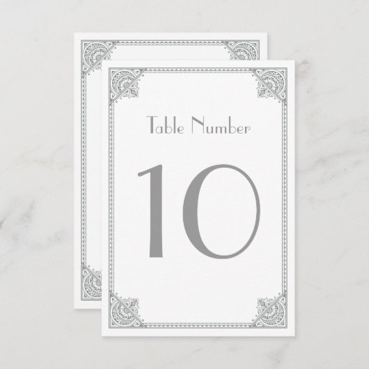 Silver Art Deco - Elegante Hochzeitstische Karten (Vorne/Hinten)
