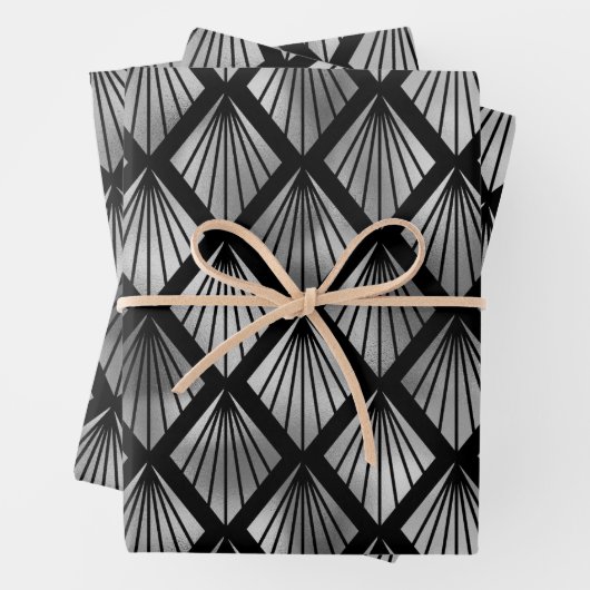 Silver Art Deco Fans auf Black Geschenkpapier Set (Beispiel)