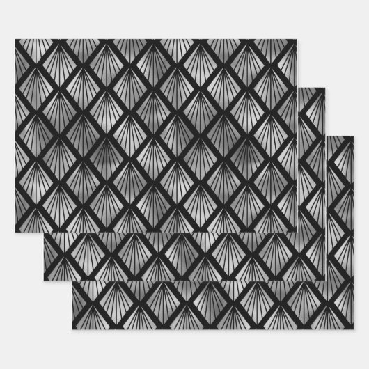 Silver Art Deco Fans auf Black Geschenkpapier Set (Set)