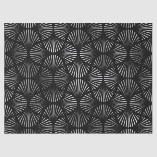 Silver Art Deco Muscheln auf Black Decoupage Seidenpapier (Vorderseite)