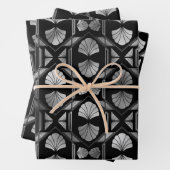 Silver Art Deco Muscheln auf Black Geschenkpapier Set (Beispiel)