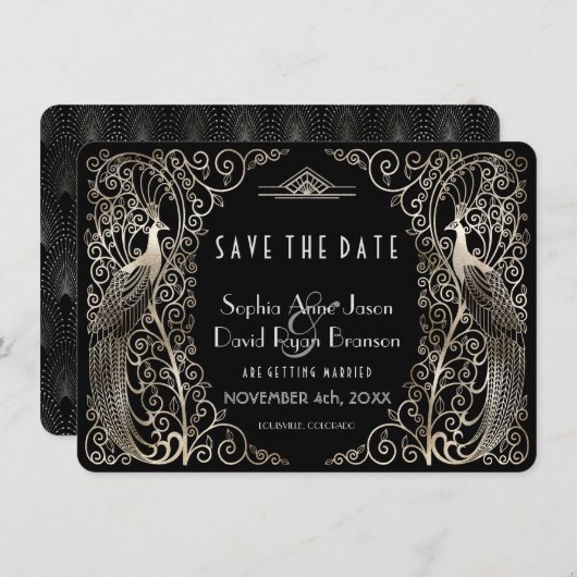 Silver Art Déco-Pfeifen Hochzeiten speichern das D Save The Date (Vorne/Hinten)