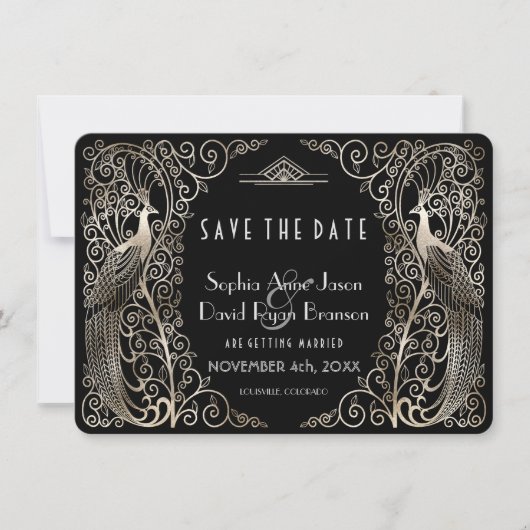 Silver Art Déco-Pfeifen Hochzeiten speichern das D Save The Date (Vorderseite)