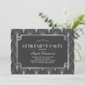 Silver Art Deco Retirement Party Einladung (Stehend Vorderseite)