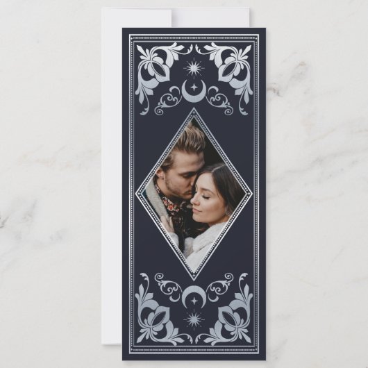 Silver Art Nouveau Tarot Foto Save the Date Einladung (Rückseite)