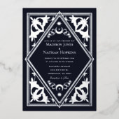 Silver Art Nouveau Tarot Gothic Wedding All-in-One Folieneinladung (Vorderseite)