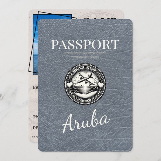 Silver Aruba Passport Save the Date (Vorne/Hinten)
