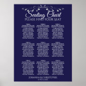 Silver auf Navy Blue 9 Table Wedding Chart Poster (Vorne)
