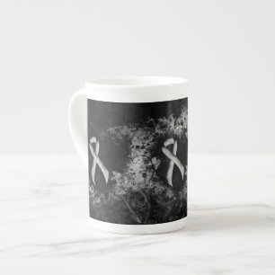 Silver Awareness Ribbon Grunge Herz Porzellantasse