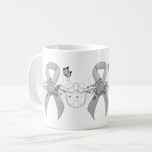 Silver Awareness Ribbon mit Butterfly Kaffeetasse (Vorderseite Links)