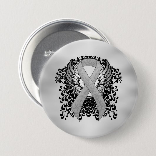 Silver Awareness Ribbon mit Flügeln Button (Vorne & Hinten)