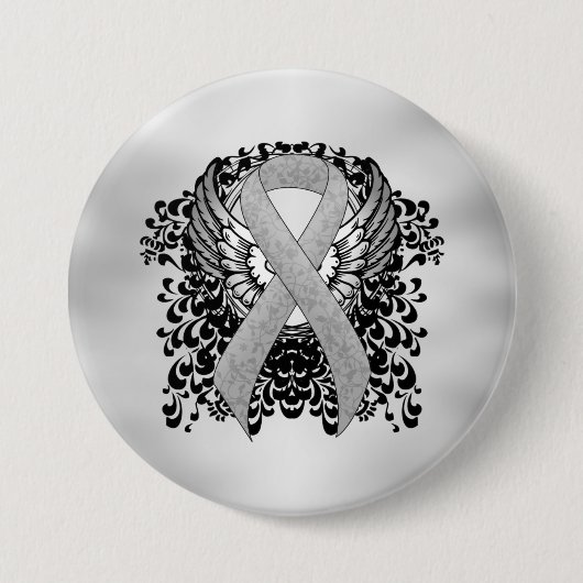 Silver Awareness Ribbon mit Flügeln Button (Vorderseite)