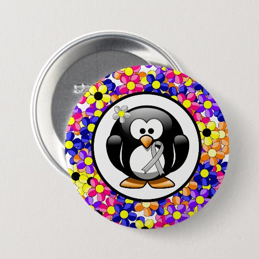 Silver Awareness Ribbon Penguin Button (Vorne & Hinten)