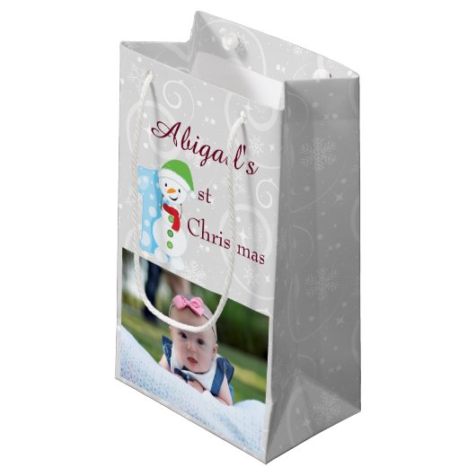 Silver Baby 1. Weihnachtsfest Foto Kleine Geschenktüte (Vorderseite Schrägansicht)