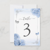 Silver Baby Blue Rose Elegante Tischnummer Card (Vorderseite)