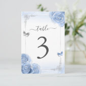 Silver Baby Blue Rose Elegante Tischnummer Card (Stehend Vorderseite)