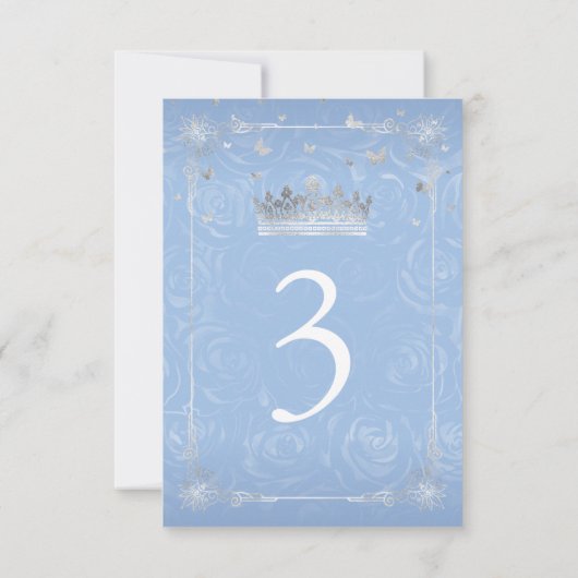 Silver Baby Blue Rose Elegante Tischnummer Card (Rückseite)