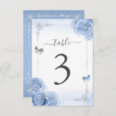 Silver Baby Blue Rose Elegante Tischnummer Card (Vorne/Hinten)