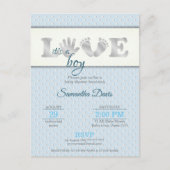 Silver Baby Boy LIEBE und Hearts Baby Dusche Einladungspostkarte (Vorderseite)