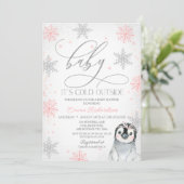 Silver Baby It's Cold Outside Pinguin Baby Dusche Einladung (Stehend Vorderseite)