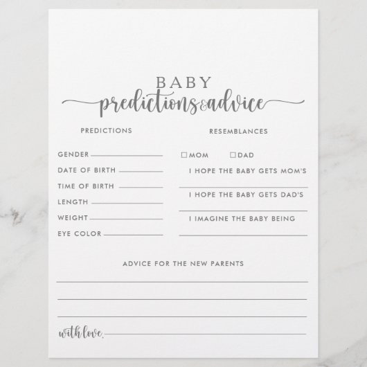 Silver Baby Predictions and Advice Cards (Vorderseite)