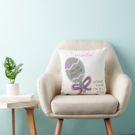 Silver Baby Rattle Pink Bow Star PERSONALIZE Kissen