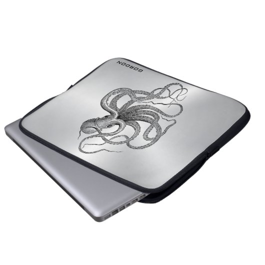Silver Background Nautical Octopus Laptop Sleeve (Vorne Knopf)