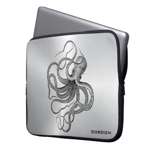 Silver Background Nautical Octopus Laptop Sleeve (Vorderseite Links)