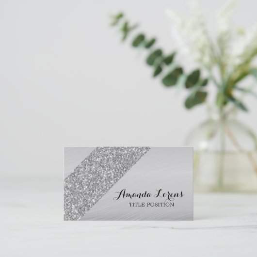 Silver Background und Glitzer Visitenkarte (Stehend Vorderseite)
