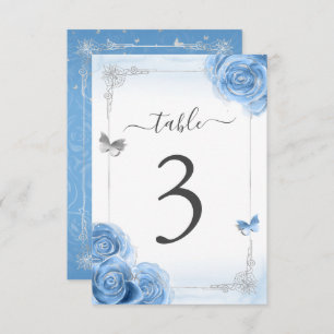 Silver Bahama Blue Rose Elegante Tischnummer Card