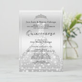 Silver Ball Gown & Tiara Quinceañera Geburtstag Einladung (Stehend Vorderseite)