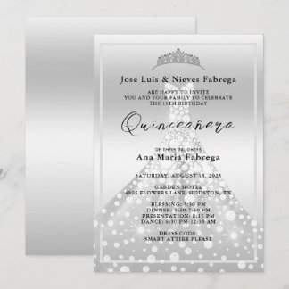 Silver Ball Gown & Tiara Quinceañera Geburtstag Einladung