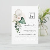 Silver Balloon Floral Logo Grand Opening Einladung (Stehend Vorderseite)