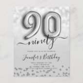 Silver Balloon Glitzer 90. Geburtstagsparty Einlad (Vorderseite)