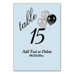 Silver Balloons Custom Blue Text Tischnummer