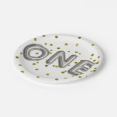Silver Balloons Gold Confetti 1. Geburtstag Pappteller (Schrägansicht)