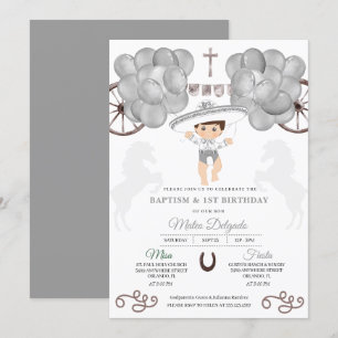Silver Balloons Mexican Baby Boy Charro Taufe Einladung